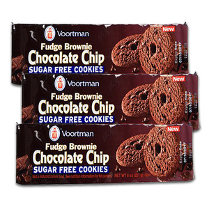 Voortman Fudge Brownie Chocolate Chips Sugar Free Cookies 3 Pack (227g per pack)