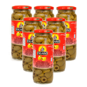 Figaro Green Pitted Olives 6 Pack (450g per bottle)