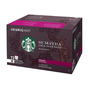 Starbucks Sumatra Dark Roast Ground Coffee for Keurig Brewers 856g 72K-Cup Pods
