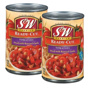 S&W Ready-Cut Diced Tomatoes with Roasted Garlic 2 Pack (411g Per Can)