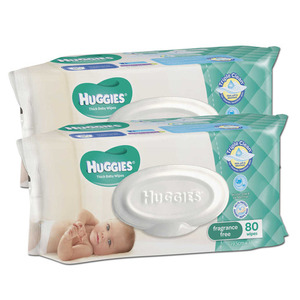 Huggies Fragrance Free Thick Baby Wipes 2 Pack (80's per pack)
