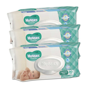 Huggies Fragrance Free Thick Baby Wipes 3 Pack (80's per pack)
