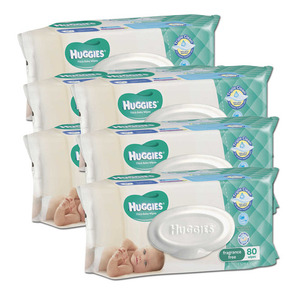 Huggies Fragrance Free Thick Baby Wipes 6 Pack (80's per pack)