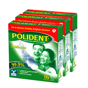 Polident Antibacterial Denture Cleansing Tablet 3 Pack (16's per pack)