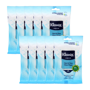 Kleenex Hand & Face Moist Wipes Aqua 2 Pack (5x10's per Pack)