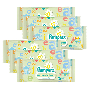 Pampers Natural Clean Baby Wipes 6 Pack (64's per Pack)