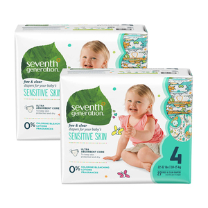 Seventh Generation Free & Clear Baby Diapers Size-4 2 Pack (27ct per Pack)
