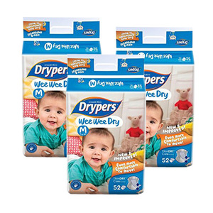 Drypers Wee Wee Dry Medium 3 Pack (52's per Pack)
