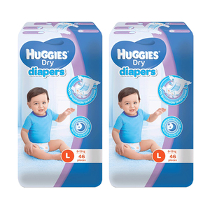 Huggies Dry Diapers Large 2 Pack (46's per Pack)