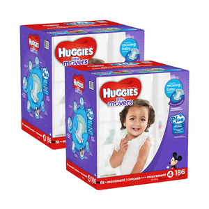 Huggies Little Movers Diapers Size-4 2 Pack (186's per Pack)