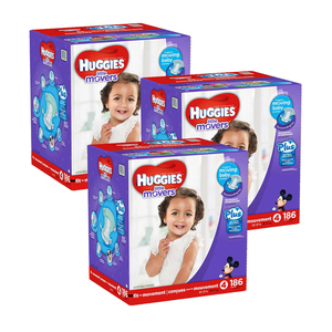Huggies Little Movers Diapers Size-4 3 Pack (186's per Pack)