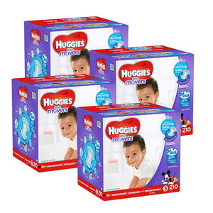 Huggies Little Movers Diapers Size-3 4 Pack (210's per Pack)