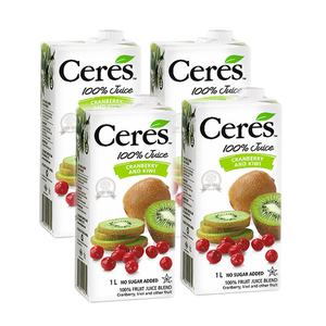 Ceres Cranberry and Kiwi 100% Fruit Juice Blend 4 Pack (1L per Pack)