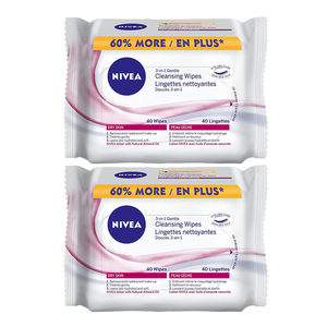 Nivea 3-in-1 Gentle Cleansing Wipes 2 Pack (40's per pack)