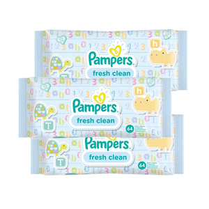 Pampers Fresh Clean Baby Wipes 3 Pack (64's per pack)