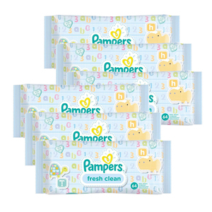 Pampers Fresh Clean Baby Wipes 6 Pack (64's per pack)