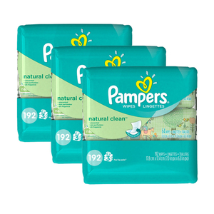 Pampers Natural Clean Baby Wipes 3 pack (192's per pack)