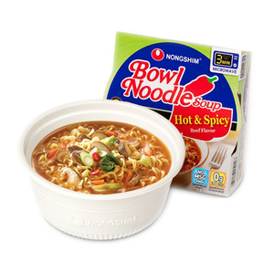 Nongshim Hot & Spicy Beef Bowl Noodle Soup 6 Pack (86g per Cup)