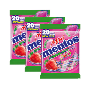 Mentos Mini Rolls Strawberry Mix 3 Pack (20's per pack)