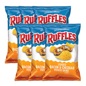 Ruffles Loaded Bacon & Cheddar Potato Skins Flavored Potato Chips 6 Pack (184g per Pack)