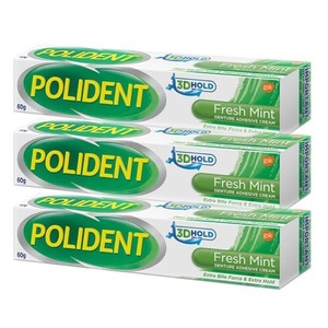 Polident Fresh Mint Denture Adhesive Cream 3 Pack (60g per Tube)