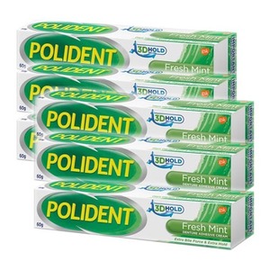 Polident Fresh Mint Denture Adhesive Cream 6 Pack (60g per Tube)